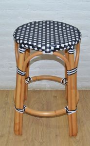 Wicker Bar Stools, Rattan Frames with Easy Clean Resin Wicker Seats. Lila Style Natural-Black/White Top---SPECIAL Pricing