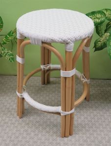 Wicker Bar Stools, Rattan Frames with Easy Clean Resin Wicker Seats. Lila Style Natural-Solid White Top---SPECIAL Pricing