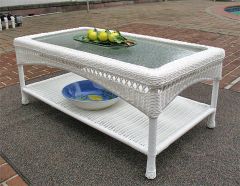 Resin Wicker Cocktail Table w/Inset Glass Top, Palm Springs Style (4) Colors