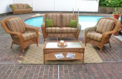  4 Piece Palm Springs Resin Wicker Set Love Seat, 2 Chairs & Cocktail Table