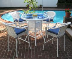 5 Piece 42 Round Resin Wicker High Dining Set With Cushions