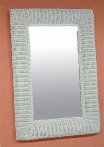  Wicker Mirror, White Rectangular 21" x 31"