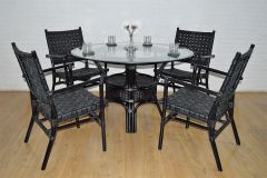 Rattan Dining Set W/ (4) Leather Strapped Chairs & 48" 1/2" Thick Glass Top  Riviera Style--Black--March