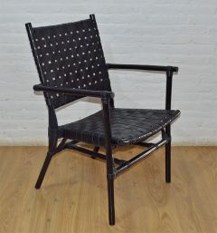 Rattan Dining Chairs Leather Strapped Seats & Backs Riviera Style Black 