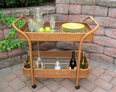 Resin Wicker Serving Cart with inset Glass Shelves (3) Colors in Stock