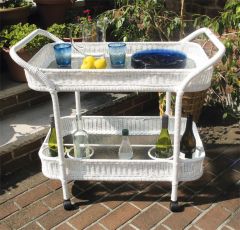 Resin Wicker Serving Cart with inset Glass Shelves (2) Colors in Stock