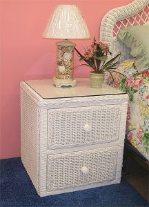 Wicker Night Table 2 Drawers Traditional Style with Glass Top