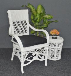  Wicker Chair Victorian Style w/Arms and a Drum Table 
