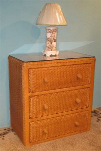 Wicker Dresser 3 Drawer Traditional with Glass Top, Caramel