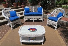 4 Piece White Garden Side Wicker Furniture Set with 2 Chairs--Special Price