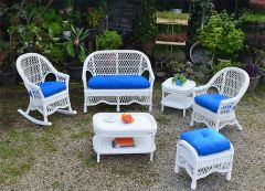 4 Piece White Garden Side Wicker Furniture Set with 2 Chairs