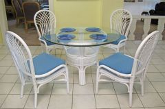 Rattan Dining Set 48" Round Savannah Style (4-Side Chairs)