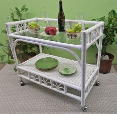 Savannah Serving Cart with Glass Top, White