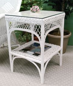 Wicker End Table w/Glass Top , Natural Wicker Square Ashley Style, (4 colors)