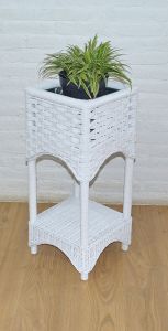Wicker Plant Stand Square Tiffany Style White