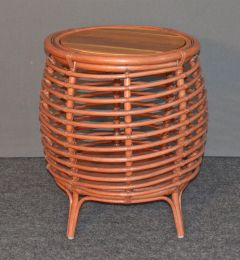 Rattan End Table Solid Removable Teak Wood Top Allows for Storage  Tobago Style (Teawash Brown) 