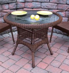 Resin Wicker Dining Table Only 36" Round (5 Colors) No Chairs, Has Umbrella Hole