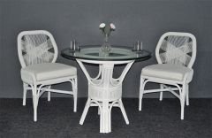 Wicker Dining Set, Natural Rattan Framed w/Synthetic Wicker 36” 1/2" Thick Glass Top w/ 1" Bevel (2) Cushioned Chairs 