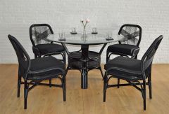 Wicker Dining Set, Natural Rattan Framed with Synthetic Wicker w/48” 1/2" Thick Glass w/1" Bevel (4) Cushioned Chairs 