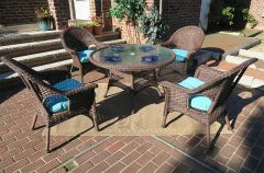 High Back Veranda Resin Wicker Dining Set 48" Round (Click Here  to see all 3 Wicker Colors)