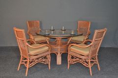 Wicker Dining Set 48" Round Victorian Style (4) Arm Chairs) Brand New (2) Frame Colors