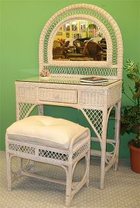 Wicker Vanity With Mirror Bench And Glass Top