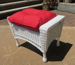 White Vineyard Wicker Bench/Ottoman with Cushion