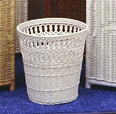 Wicker Waste Basket Circle Round, White