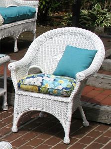Natural Wicker Chair, Diamond Style with Seat Cushion - White