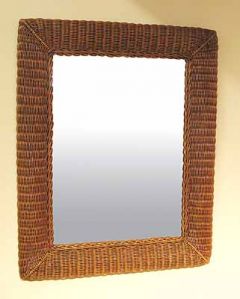 Wicker Mirror, Teawash Brown  XL Rectangular 27" x 34"