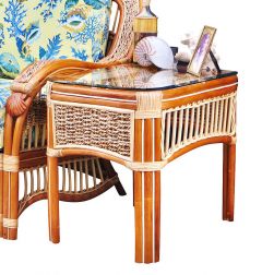 Wicker End Table, Rattan Frame, Mariner Style