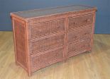 Wicker Dresser Augusta 6 Drawer w/Inset Glass Top, Tea Wash Brown