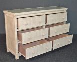 Wicker Dresser Augusta 6 Drawer w/Inset Glass Top, White Wash