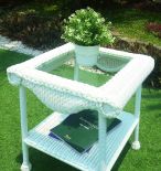Cape May Resin Wicker Outdoor Square End Table w/Inset Tempered Glass Top, Premium Indonesian Solid Synthetic Wicker 