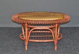 Wicker Coffee Table With Solid Teak Wood Top Martinique Style (Teawash Brown)