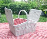 Wicker Picnic Basket, Lined, Beaded Victorian Style, White