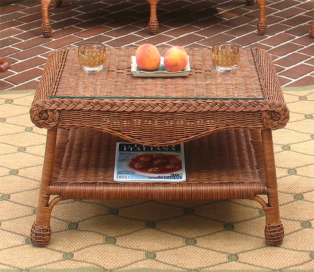 Diamond Natural Wicker Coffee Table with Glass Top (2 colors)