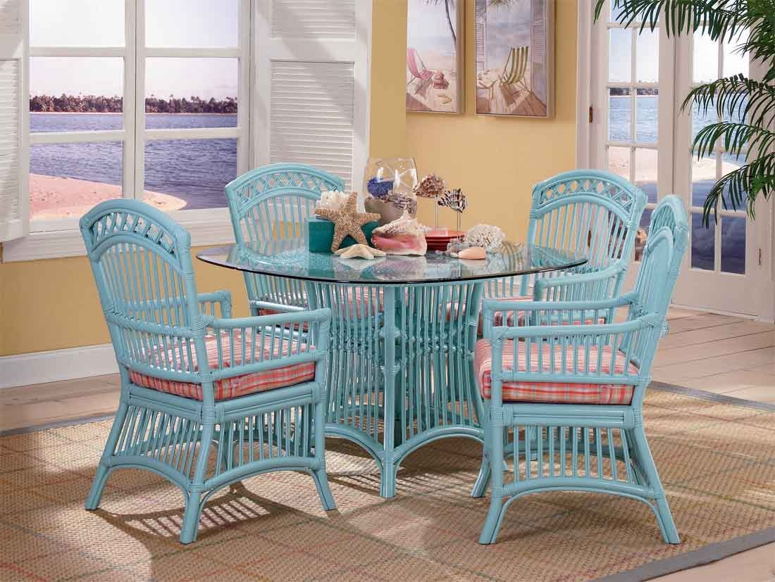 Cottage Rattan Dining Set With 4 Arm Chairs