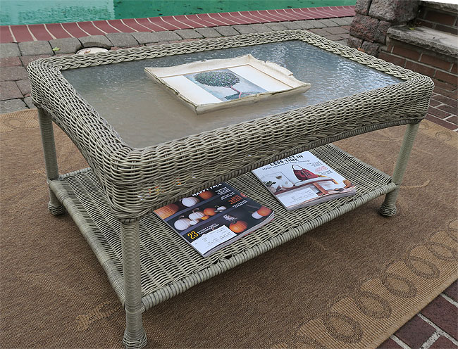 Resin Wicker Cocktail Table w/Inset Glass Top--Laguna Beach Style (4) Colors