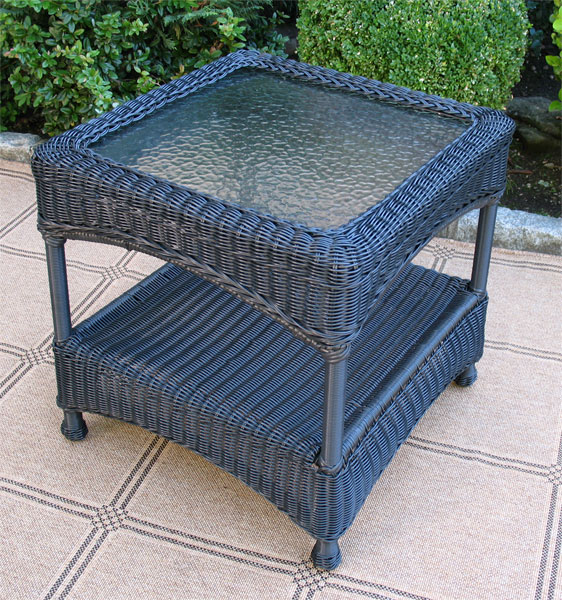 Resin Wicker End Table w/Inset Glass Top--Laguna Beach Style ( 4) Colors