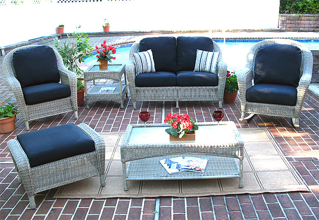  4 Piece Laguna Beach  Resin Wicker Patio  Furniture with Love Seat, Chair, Rocker &amp; Table