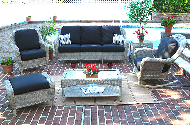  4 Piece Laguna Beach Resin Wicker Patio Furniture with Sofa, Chair, Rocker &amp; Table