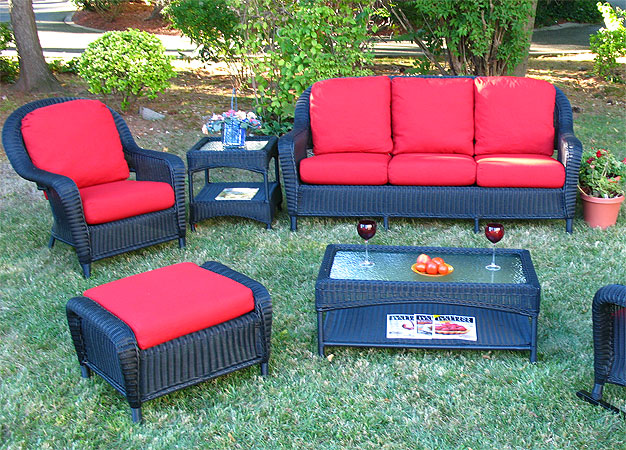 5 Piece Laguna Beach Resin Wicker Furniture Set with Sofa, Chair, Otto &amp; 2 Tables