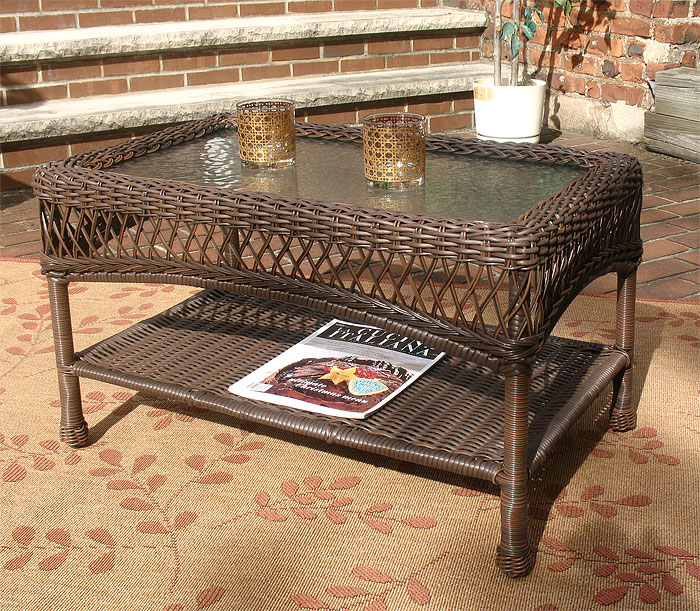 Resin Wicker Cocktail Table w/Inset Glass Top--Madrid Style (4) Colors