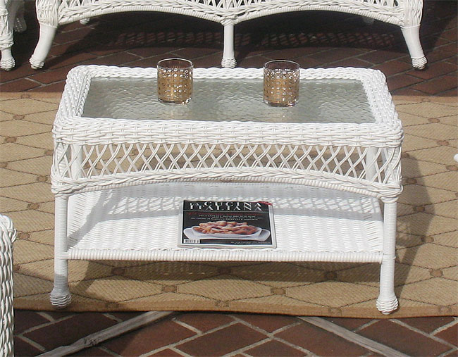 Resin Wicker Cocktail Table w/Inset Glass Top--Madrid Style (4) Colors