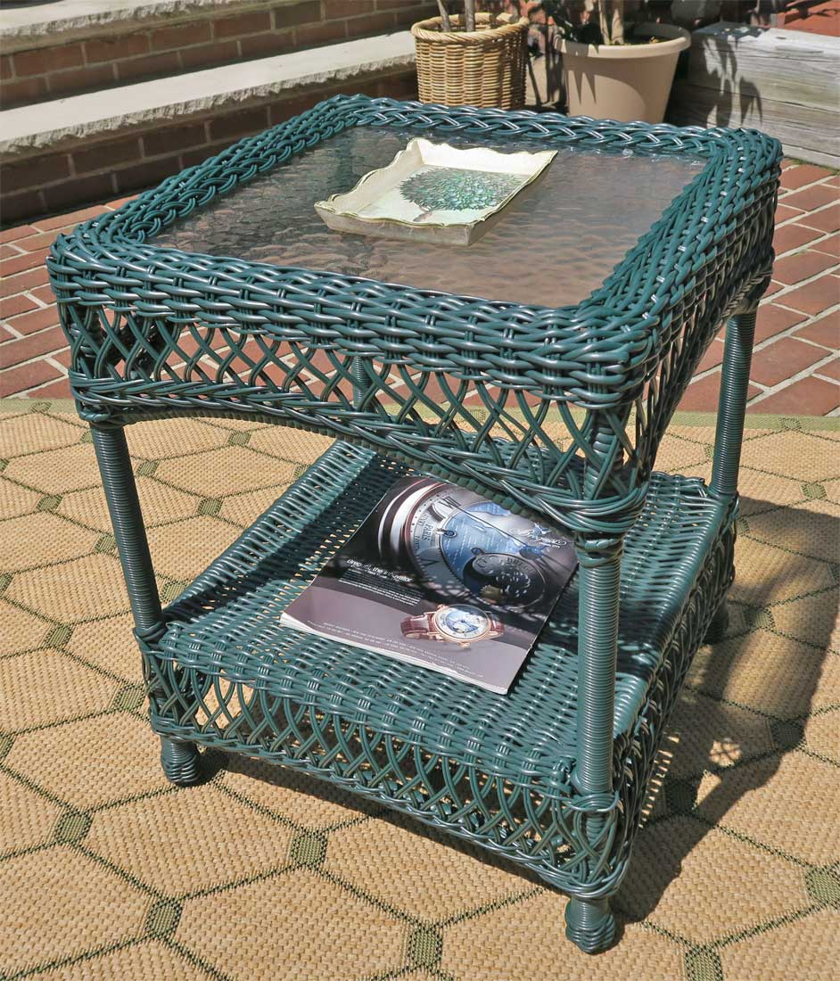 Resin Wicker End Table w/Inset Glass Top Madrid Style (4) Colors