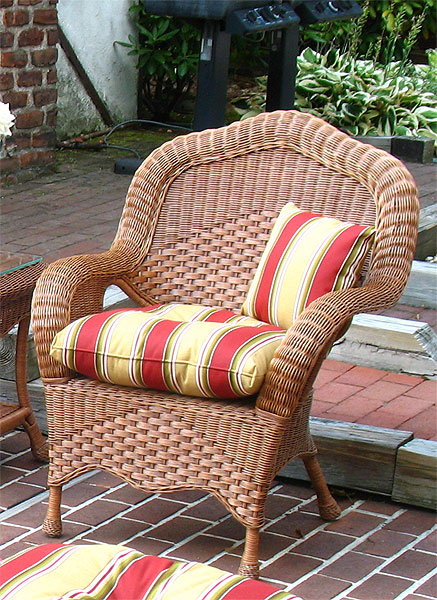Natural  Wicker Chair, Naples Style W/Seat Cushion