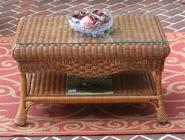 Wicker Coffee Table w/Glass, Naples Style (2 colors)