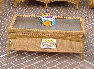 Resin Wicker Cocktail Table w/Inset Glass Top, Palm Springs Style (4) Colors