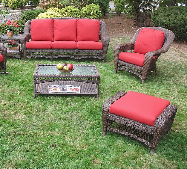 5 Piece Palm Springs Resin Wicker Furniture Set, Sofa, Chair, Otttoman, Cocktail &amp; End Table